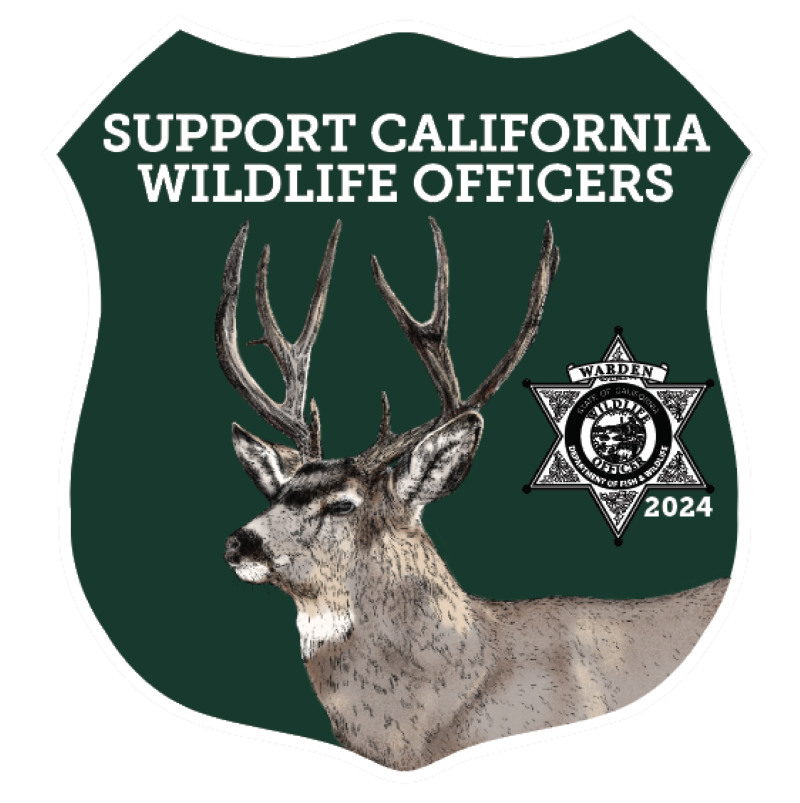Warden stamp green graphic of a mule deer.